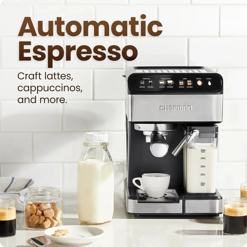 Chefman CafeMaster Pro 6-in-1 Espresso Machine With Milk Frother, Stainless Steel, 1.8-Liter - RJ54-I-SV / RJ54-I-SV-AM