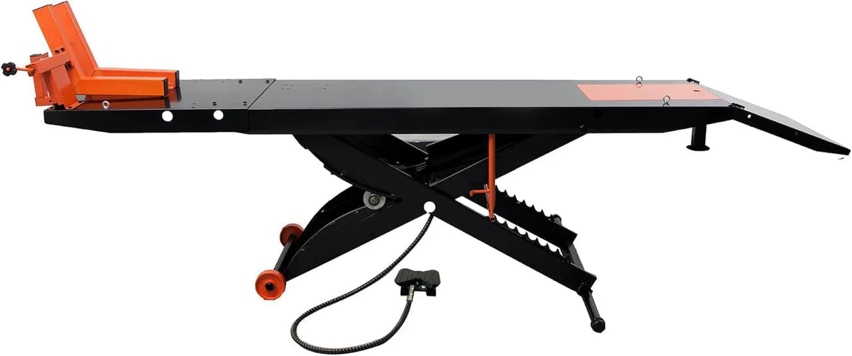 APlusLift Air-Operated Motorcycle & ATV Lift Table, 1500LB, 48in Wide With Side Extensions - MT1500X
