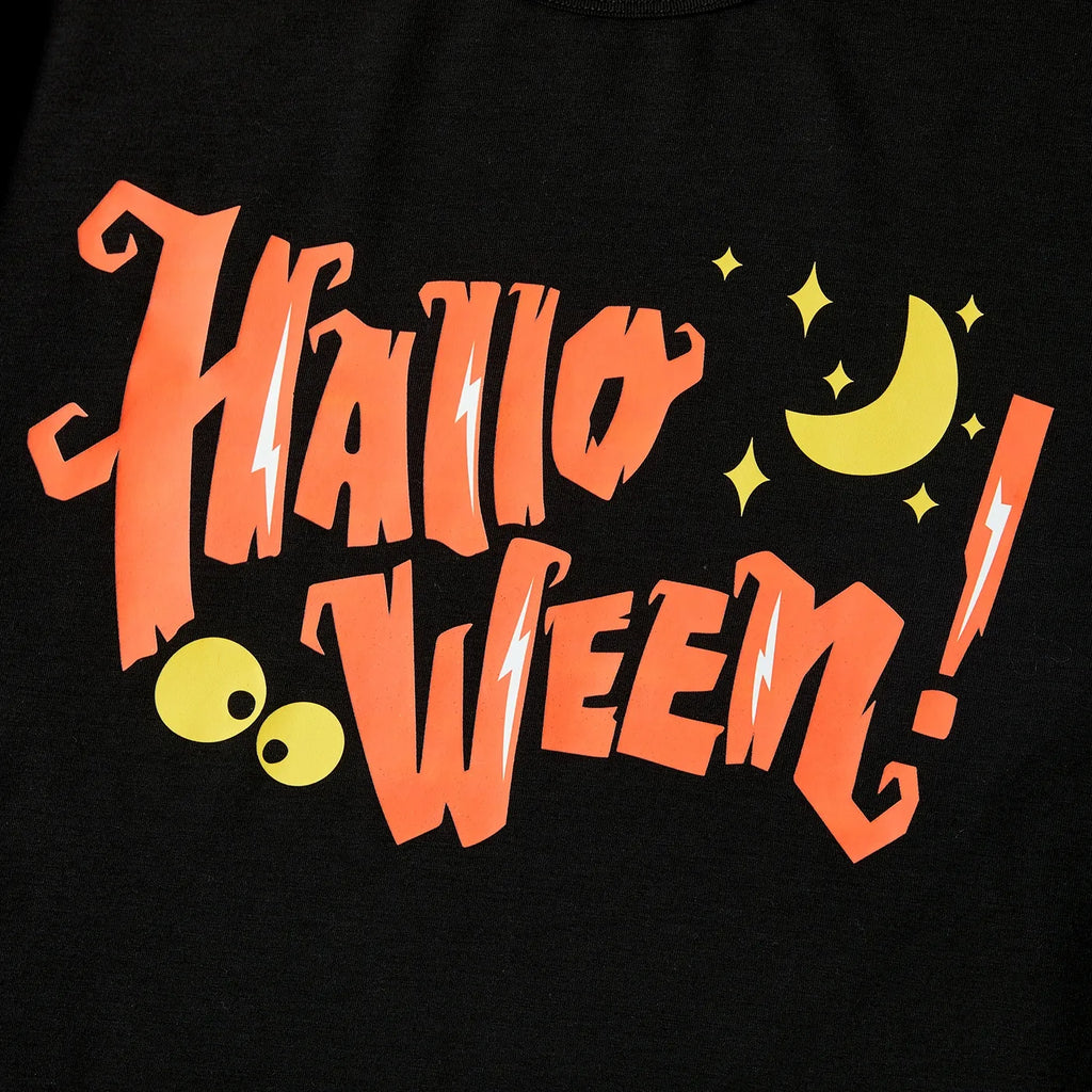 PatPat Halloween Pajamas Kids Holiday Pjs Family Matching Letter & Bat Print Short Sleeve Sleepwear Sets for Women Girls Boys, Black & Orange, L
