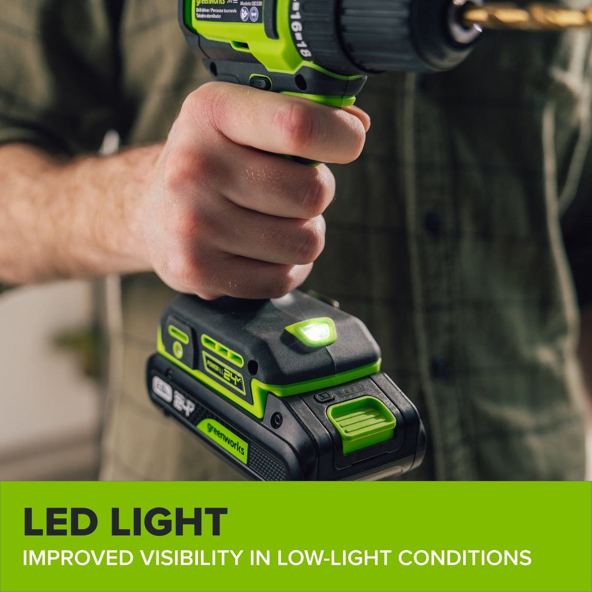 Greenworks PowerAll 24V 3/8" 280 in-lb Drill, with 2.0 Ah USB-C Battery, 30W USB-C Charger Block, 3' 100W USB-C Cable