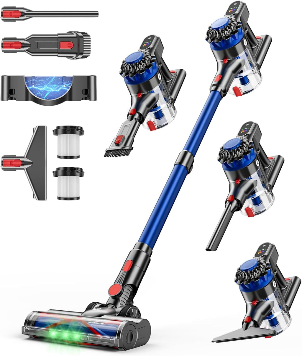 KARDV Cordless Stick Vacuum Cleaner, 500W 40Kpa, 60Mins, 1.5L, Blue - 8 In 1