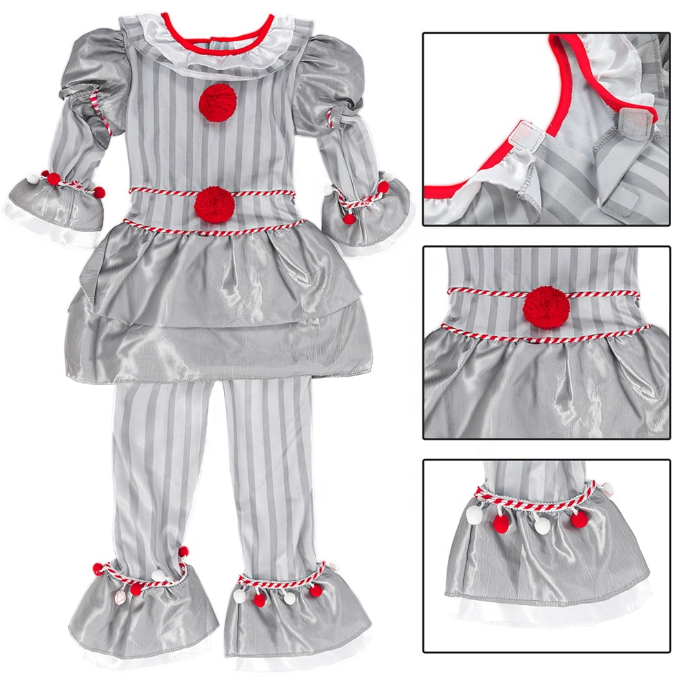 Kids Clown Costume Halloween, Classic Movies Character Fancy Dress Suit for Boys Girls Carnival Party 3-10 Years