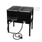 Barton High-Pressure Propane Outdoor Deep Fryer, 5.5L, Triple Basket, Dual Burner - Black