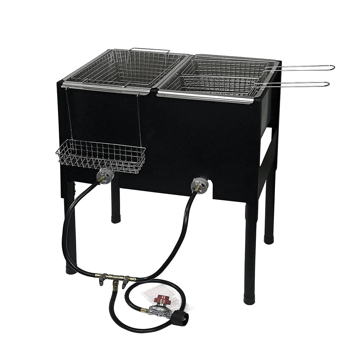 Barton High-Pressure Propane Outdoor Deep Fryer, 5.5L, Triple Basket, Dual Burner - Black
