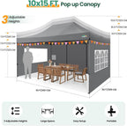 COBIZI 10x20 Heavy Duty Pop-Up Canopy Tent With 6 Sidewalls - Black