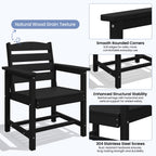 KINGYES All Weather Outdoor Dining Chairs Set of 2, HDPE Oversized Patio Chairs, Black
