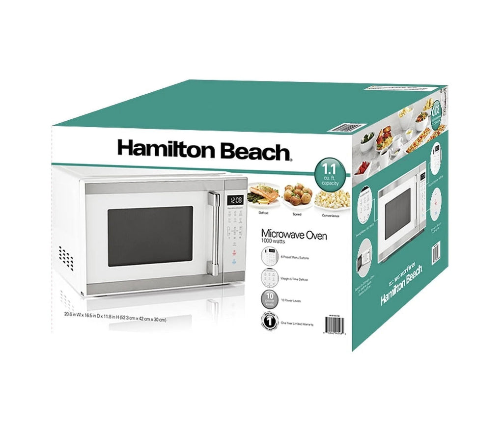 Hamilton Beach Countertop Microwave Oven 1.1 cu. ft. 1000 Watts White Stainless Steel - HB61W100027880