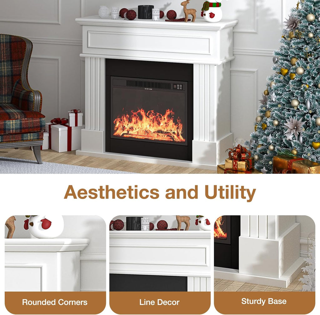 Electric Fireplace With Mantel, 43in Freestanding Heater TV Stand With 23in Insert, White