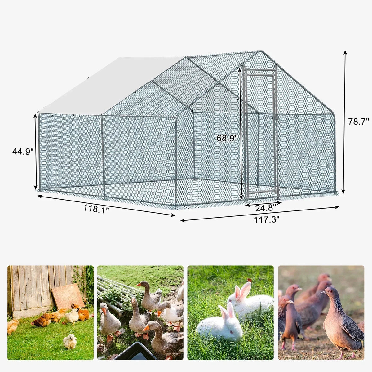 10 x 10 ft Metal Chicken Coop Walk-In Poultry Cage With Waterproof Cover