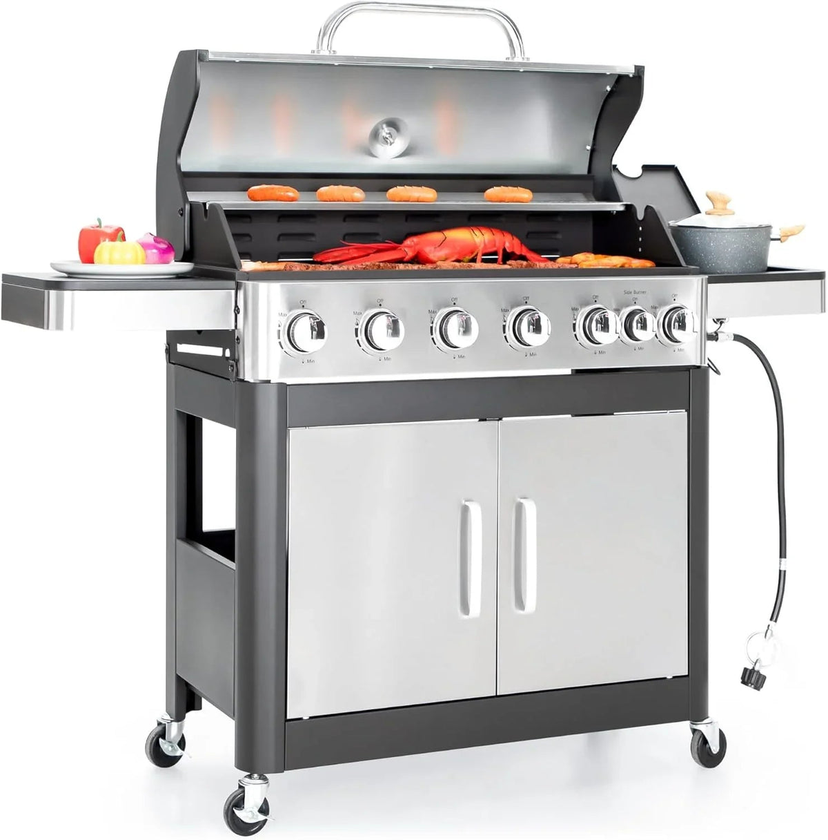 Captiva Designs 4-Burner Propane Gas Grill With Side Burner, 42,000 BTU, Silver - GR001