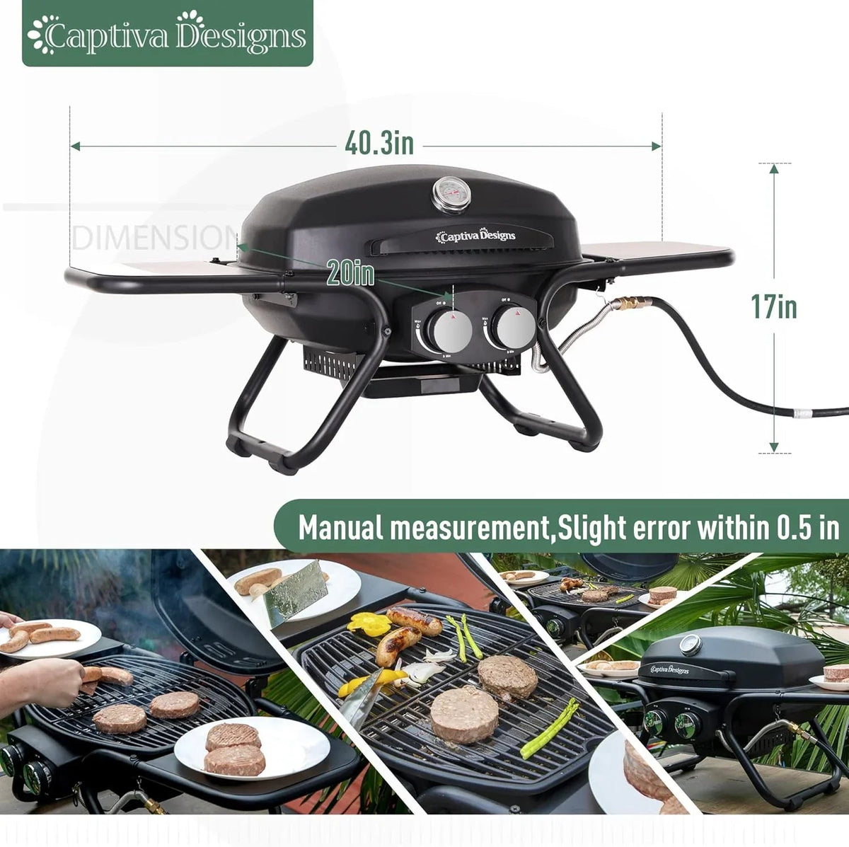 Captiva Designs 4-Burner Propane Gas Grill With Side Burner, 42,000 BTU, Silver - GR001