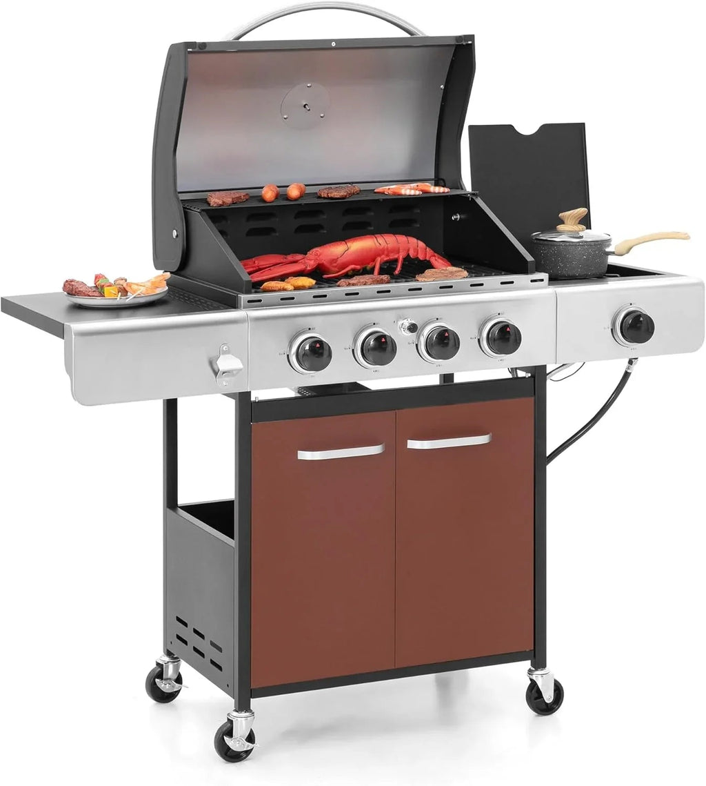 Captiva Designs 4-Burner Propane Gas Grill With Side Burner, 42,000 BTU, Silver - GR001
