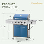 Captiva Designs 4-Burner Propane Gas Grill With Side Burner, 42,000 BTU, Silver - GR001