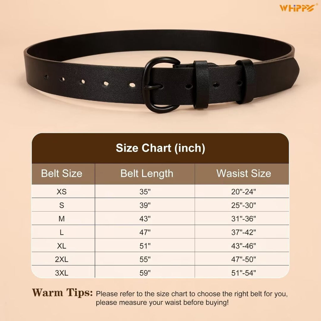 WHIPPY Women Leather Belt for Jeans Pants Ladies Leather Belts with Black Buckle
