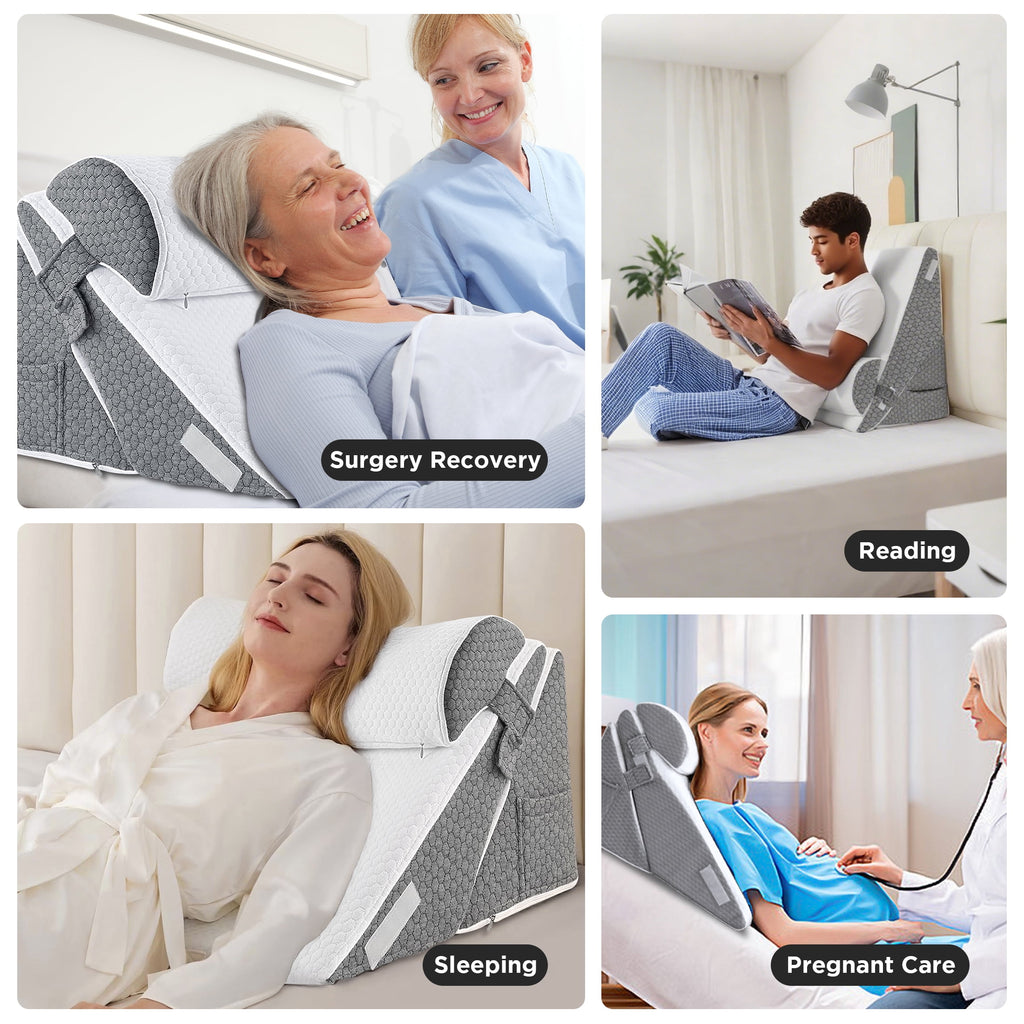 Grnoedn Wedge Pillow for Sleeping,Orthopedic Adjustable Memory Foam Bed Wedge Pillows Set for Acid Reflux,Leg Back Pain Relief & Reading Rest