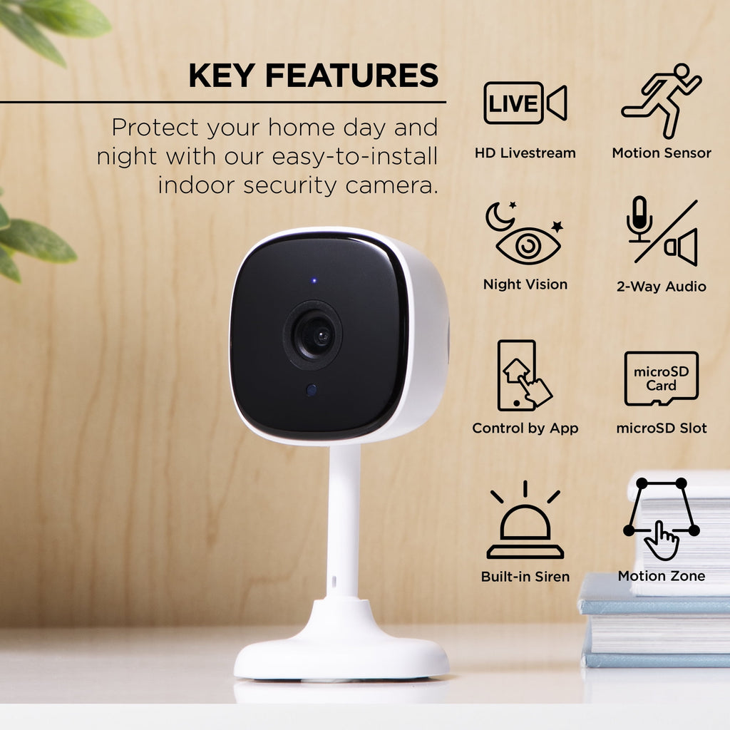 Merkury Smart Indoor Camera 1080p - Wi-Fi Security Cam with Night Vision, White (2-Pack)