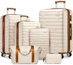 6-Piece Cream ABS Hardshell Luggage Set With 18in, 20in, 24in, 28in Expandable Spinner Suitcases, TSA Locks, Duffel Bag And Toiletry Kit