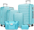 6-Piece Cream ABS Hardshell Luggage Set With 18in, 20in, 24in, 28in Expandable Spinner Suitcases, TSA Locks, Duffel Bag And Toiletry Kit