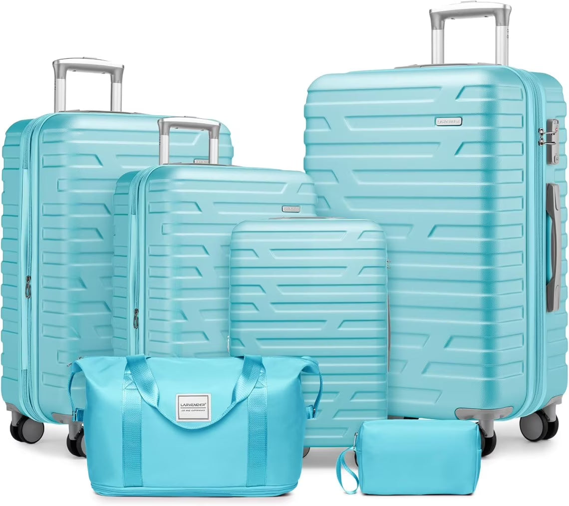 6-Piece Cream ABS Hardshell Luggage Set With 18in, 20in, 24in, 28in Expandable Spinner Suitcases, TSA Locks, Duffel Bag And Toiletry Kit