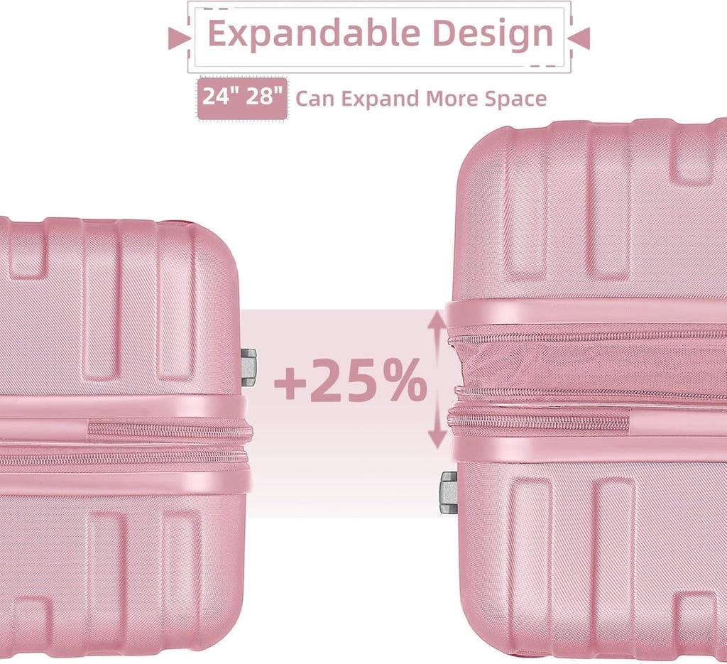6-Piece Cream ABS Hardshell Luggage Set With 18in, 20in, 24in, 28in Expandable Spinner Suitcases, TSA Locks, Duffel Bag And Toiletry Kit
