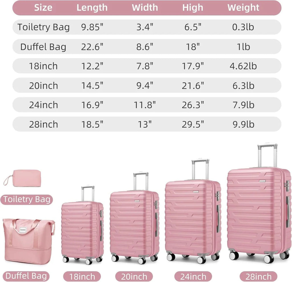 6-Piece Cream ABS Hardshell Luggage Set With 18in, 20in, 24in, 28in Expandable Spinner Suitcases, TSA Locks, Duffel Bag And Toiletry Kit
