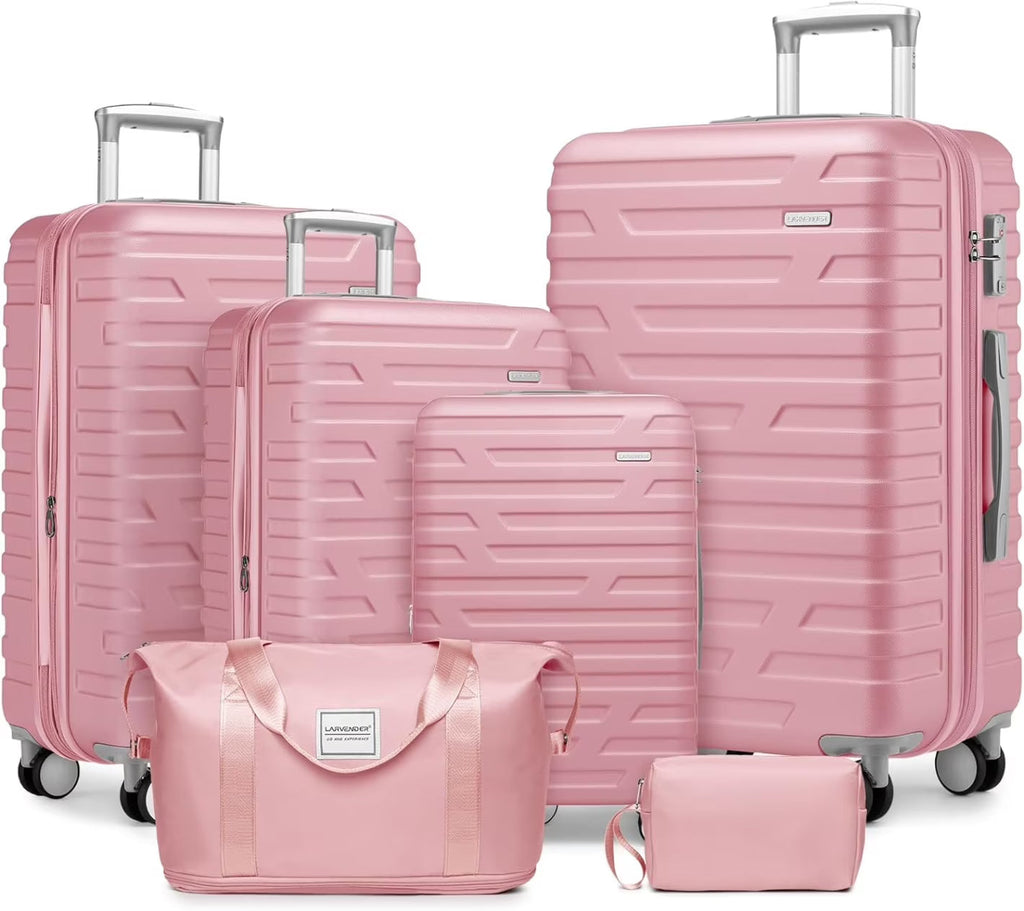 6-Piece Cream ABS Hardshell Luggage Set With 18in, 20in, 24in, 28in Expandable Spinner Suitcases, TSA Locks, Duffel Bag And Toiletry Kit