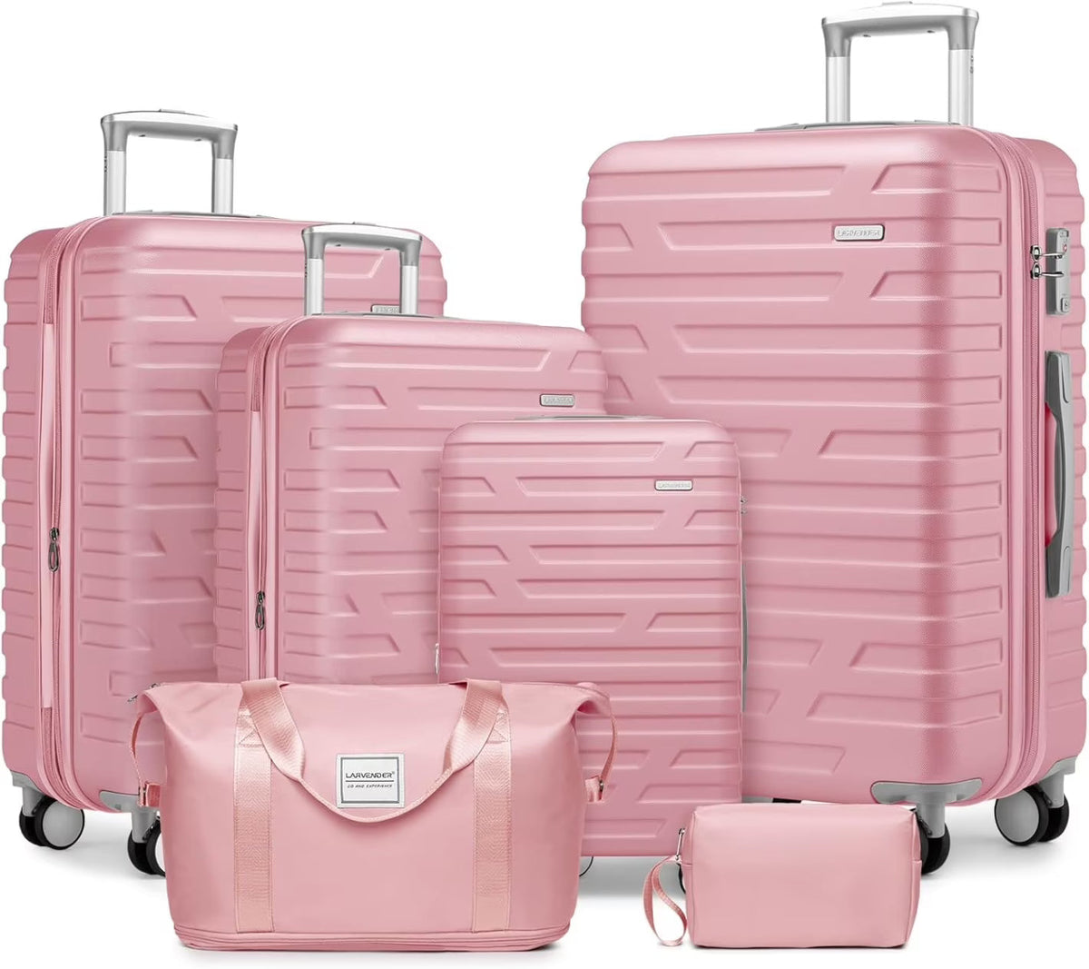6-Piece Cream ABS Hardshell Luggage Set With 18in, 20in, 24in, 28in Expandable Spinner Suitcases, TSA Locks, Duffel Bag And Toiletry Kit