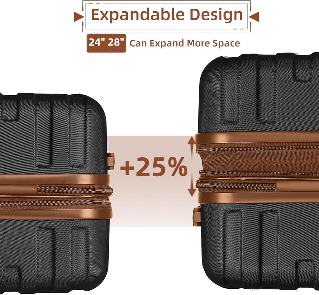 6-Piece Cream ABS Hardshell Luggage Set With 18in, 20in, 24in, 28in Expandable Spinner Suitcases, TSA Locks, Duffel Bag And Toiletry Kit