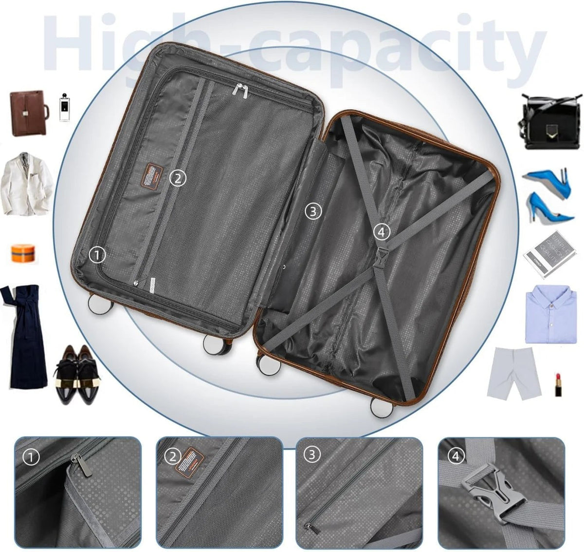 6-Piece Cream ABS Hardshell Luggage Set With 18in, 20in, 24in, 28in Expandable Spinner Suitcases, TSA Locks, Duffel Bag And Toiletry Kit