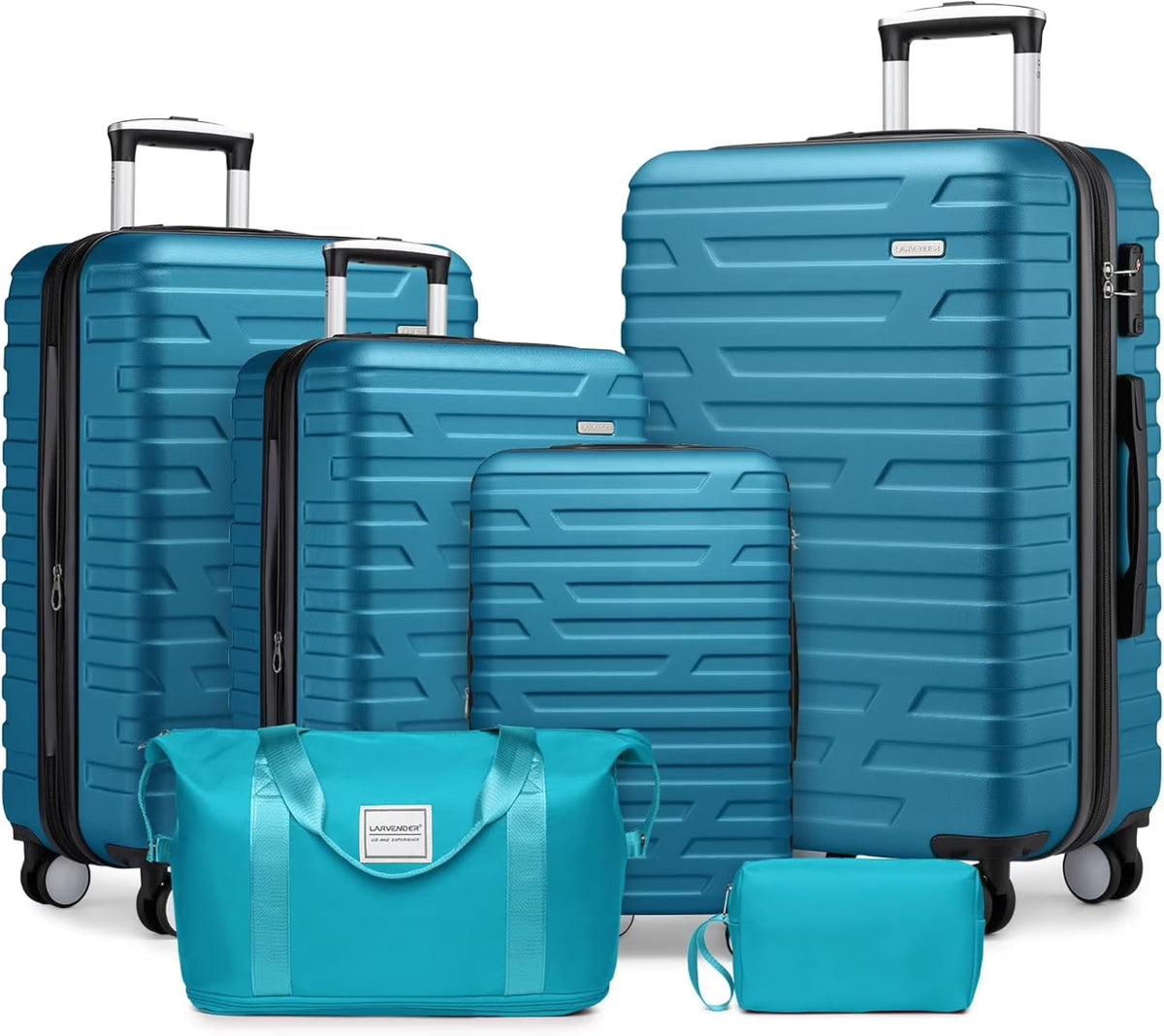 6-Piece Cream ABS Hardshell Luggage Set With 18in, 20in, 24in, 28in Expandable Spinner Suitcases, TSA Locks, Duffel Bag And Toiletry Kit