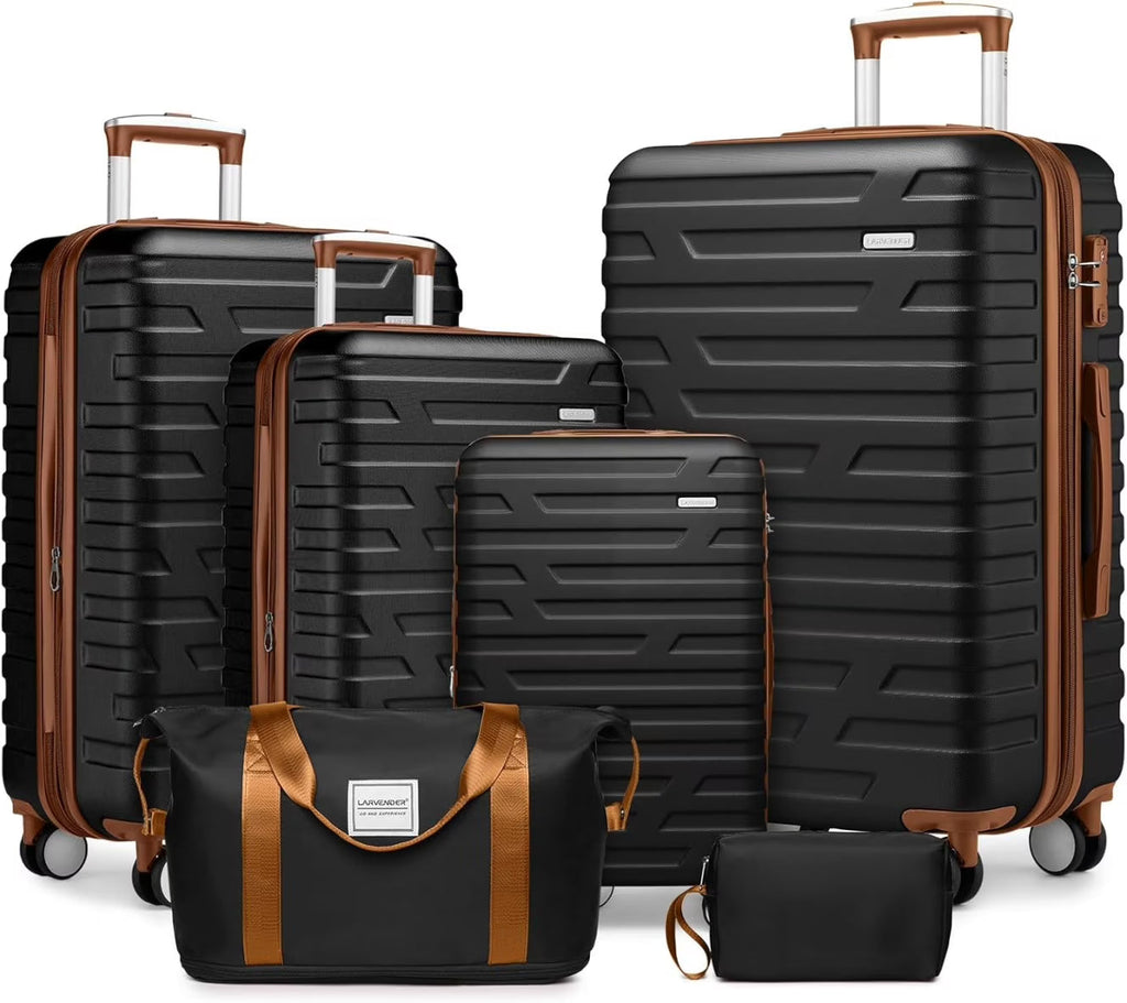 6-Piece Cream ABS Hardshell Luggage Set With 18in, 20in, 24in, 28in Expandable Spinner Suitcases, TSA Locks, Duffel Bag And Toiletry Kit