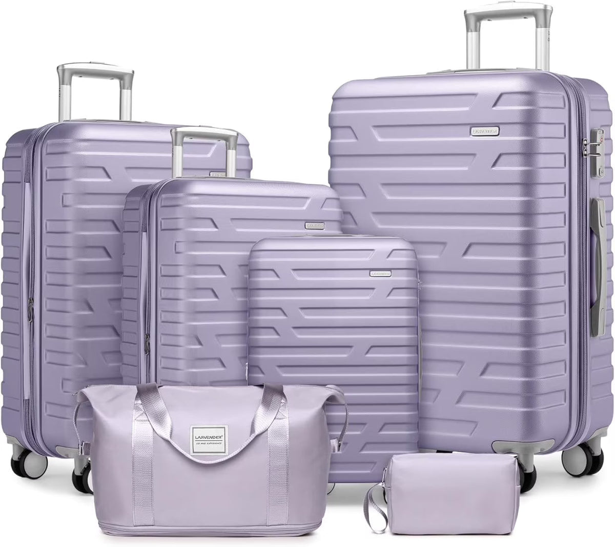 6-Piece Cream ABS Hardshell Luggage Set With 18in, 20in, 24in, 28in Expandable Spinner Suitcases, TSA Locks, Duffel Bag And Toiletry Kit