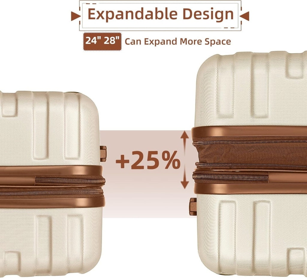 6-Piece Cream ABS Hardshell Luggage Set With 18in, 20in, 24in, 28in Expandable Spinner Suitcases, TSA Locks, Duffel Bag And Toiletry Kit
