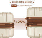6-Piece Cream ABS Hardshell Luggage Set With 18in, 20in, 24in, 28in Expandable Spinner Suitcases, TSA Locks, Duffel Bag And Toiletry Kit