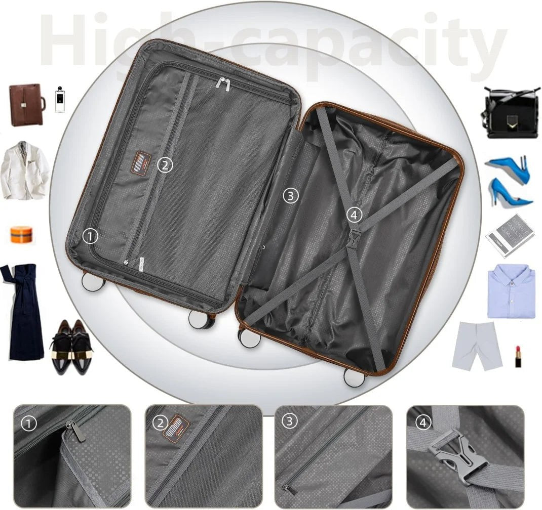 6-Piece Cream ABS Hardshell Luggage Set With 18in, 20in, 24in, 28in Expandable Spinner Suitcases, TSA Locks, Duffel Bag And Toiletry Kit