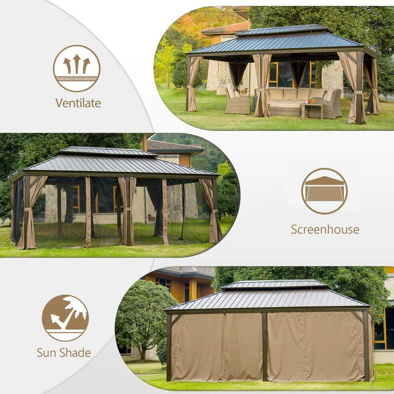Calaro Galvanized Steel Patio Gazebo, 19.5 Ft. W x 11 Ft. D