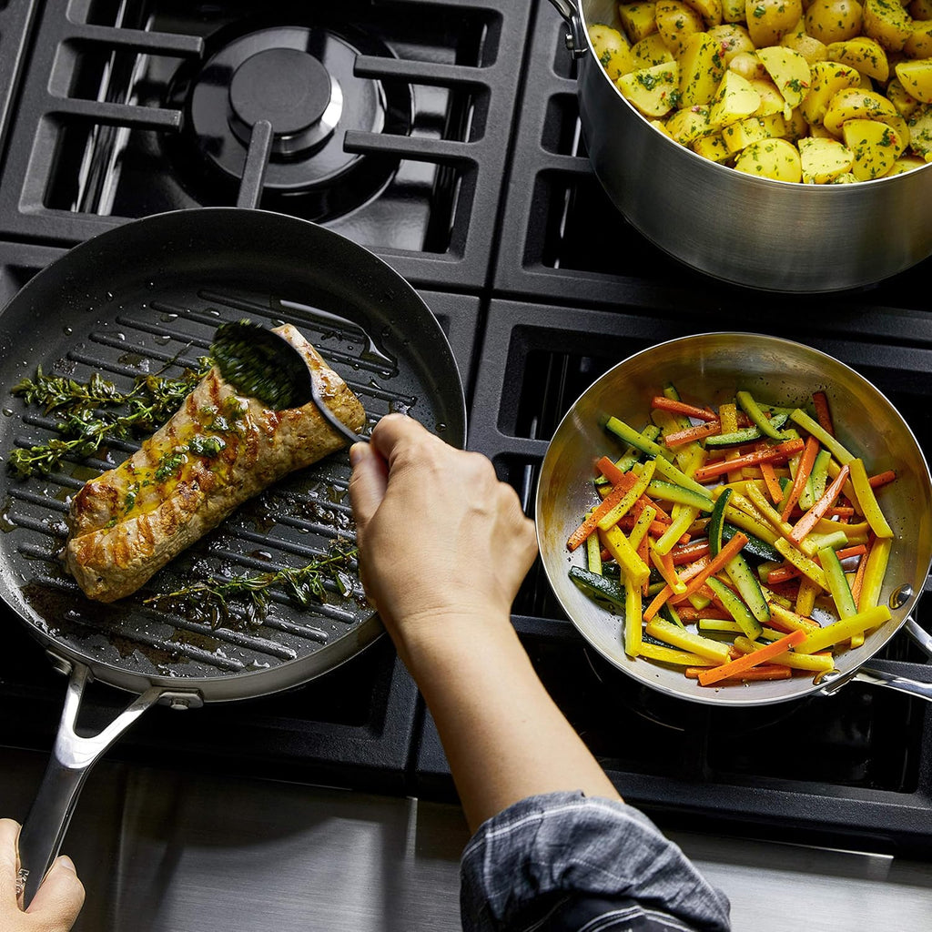KitchenAid 10 Piece 3-Ply Base Brushed Stainless Steel Induction Cookware Set With Nonstick Grill Pan