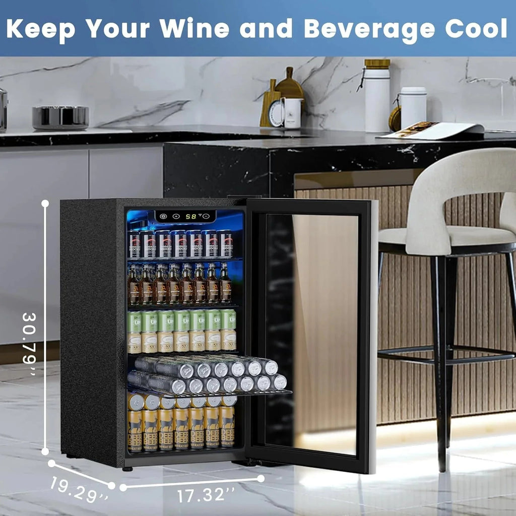 Electactic 3.2 Cu Ft 130 Can Beverage Refrigerator Cooler, Black, 19.29 x 17.32 x 30.79 inches - JC-90
