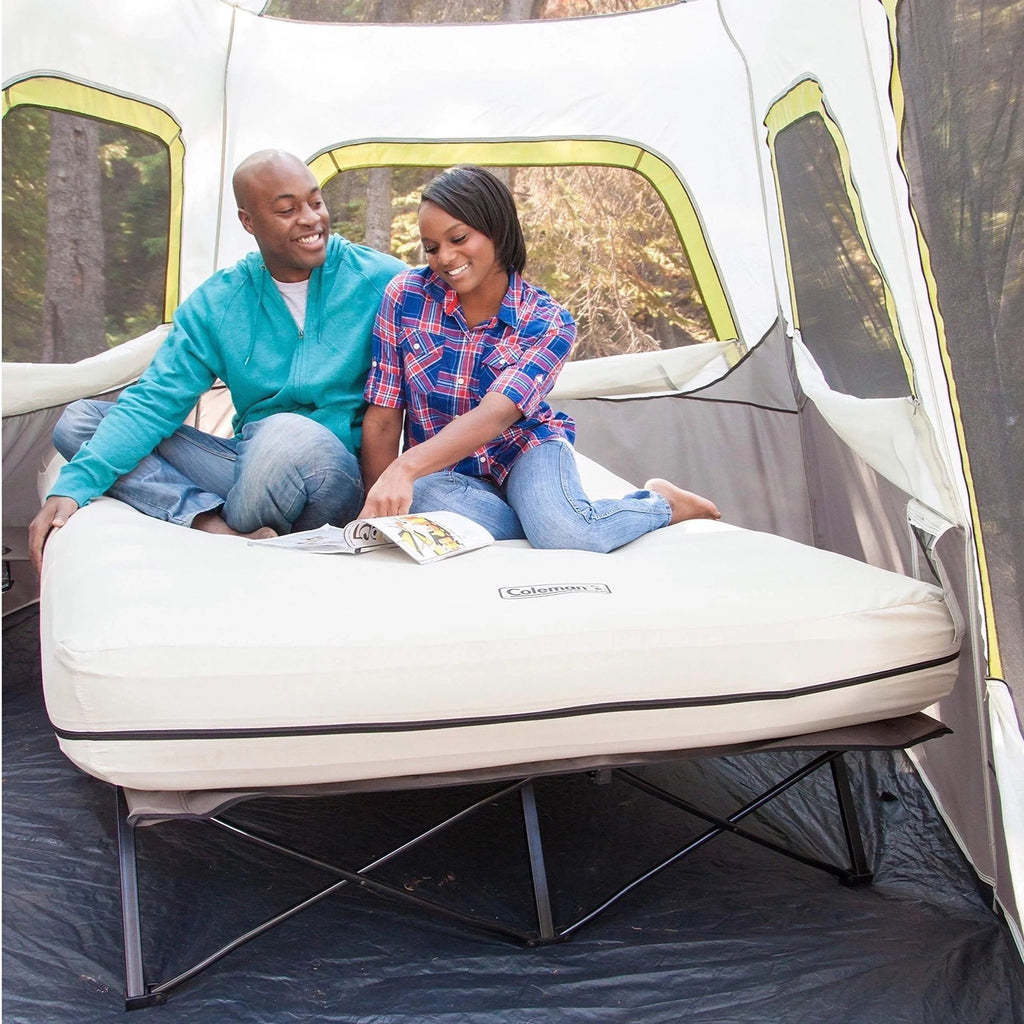 Camping Cot With Queen Air Mattress And Battery-Operated Pump