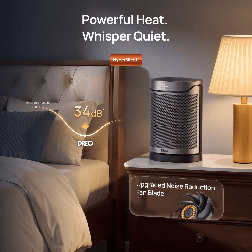 DREO Portable Space Heaters for Home, 1500W PTC Electric Heater with 2S Fast Heating, 34dB Ultra Quiet, 70℃ Oscillation, Thermostat for Inside, ECO
