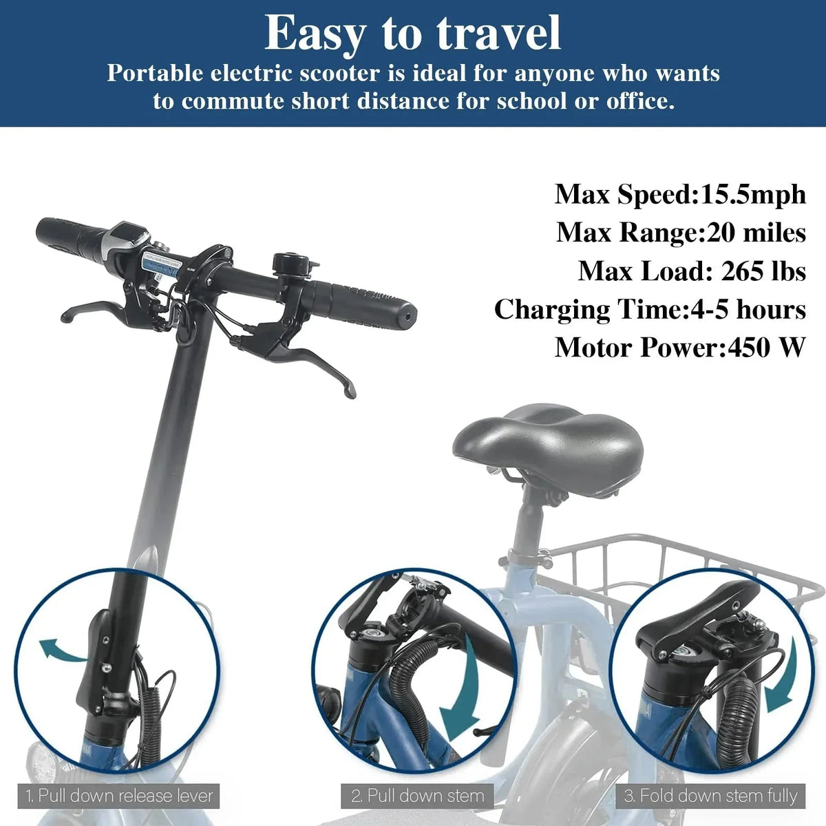 SEHOMY Electric Scooter With Seat, 450W 8.0Ah Battery, 20-Mile Range, 15.5 Mph