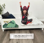 Delta Children Sleep N Store Toddler Bed with Interchangeable Shelf (Choose from Rainbow, Dinosaur or White Shelf), White