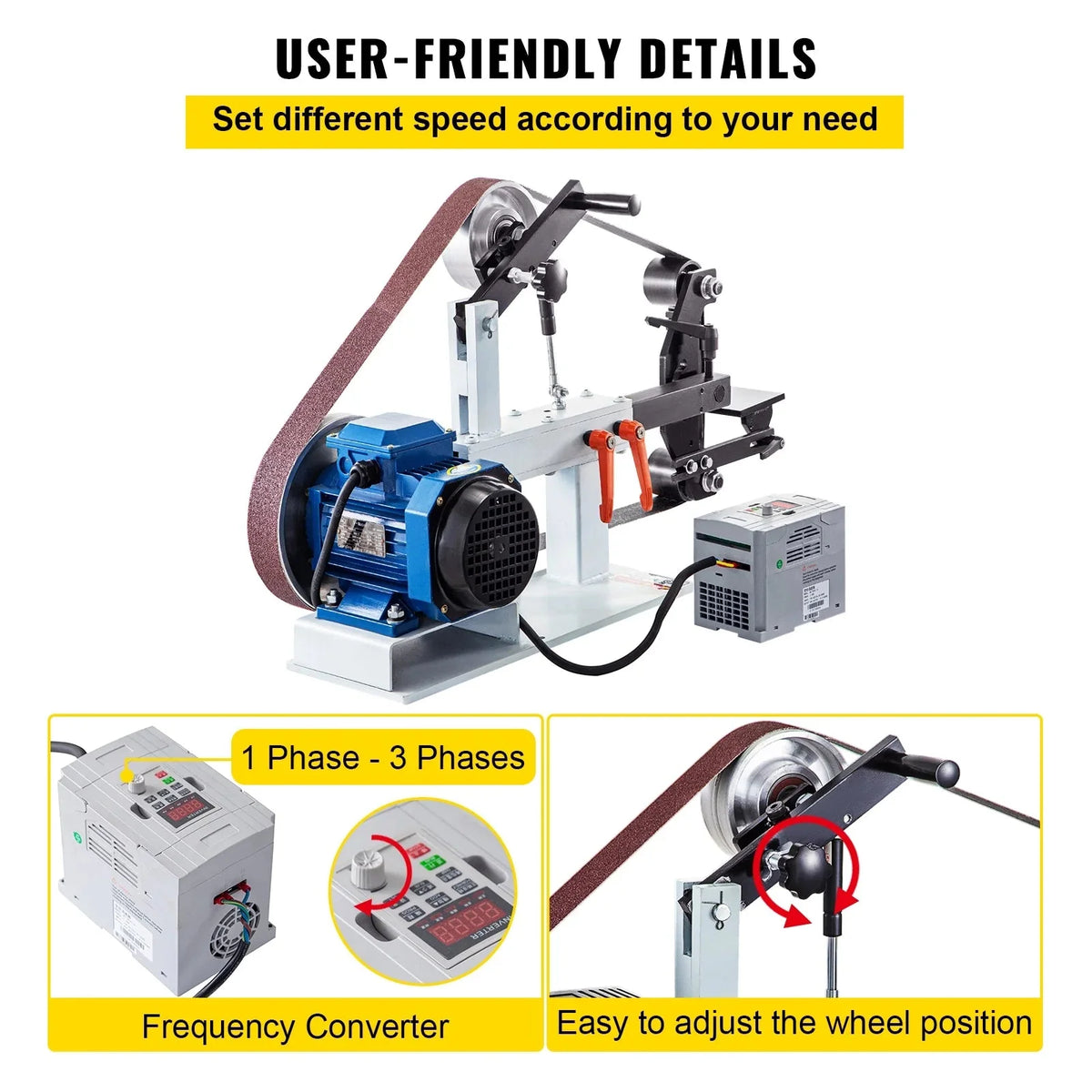 KFFKFF Metalworking Belt Sander Grinder, 1500W 2HP, 2 x 82 in, 3-in-1