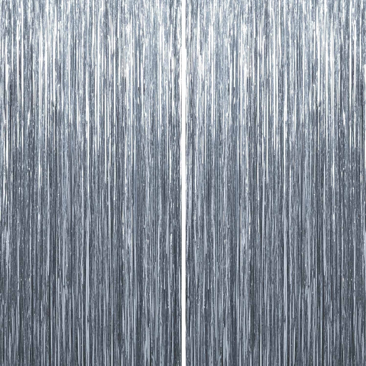 Sm:)e 2-Pack Light Bright Silver Foil Fringe Curtains for Events - Birthday, Wedding, Graduation, Christmas, Baby Shower, various festivals Decor Photo Booth Fun!