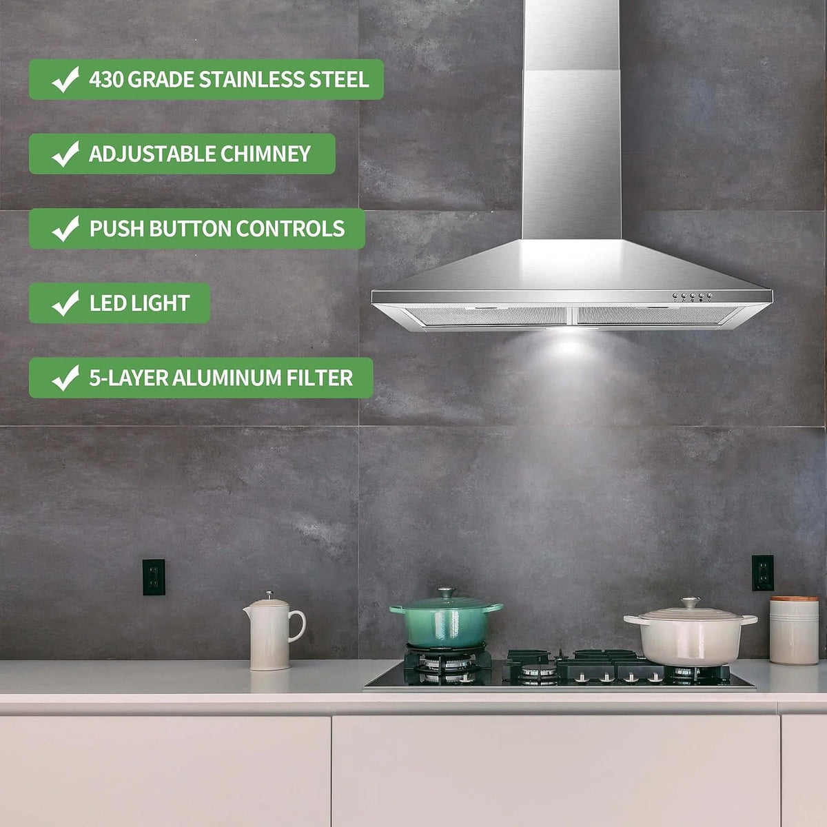30 Inch Wall Mount Stainless Steel Range Hood With LED Light