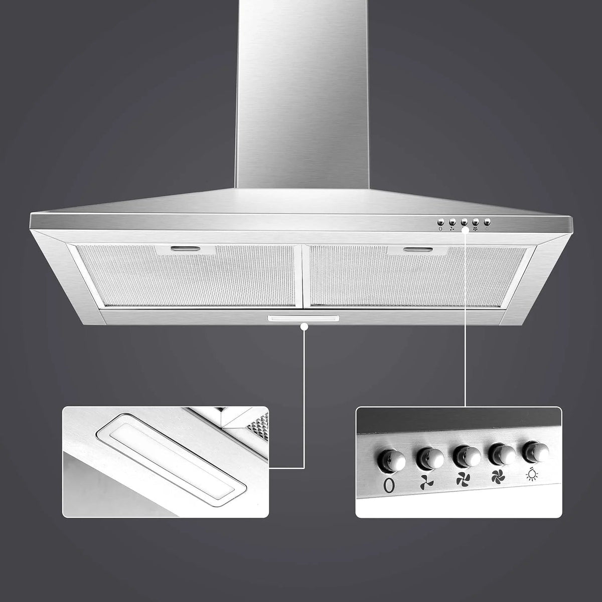 30 Inch Wall Mount Stainless Steel Range Hood With LED Light