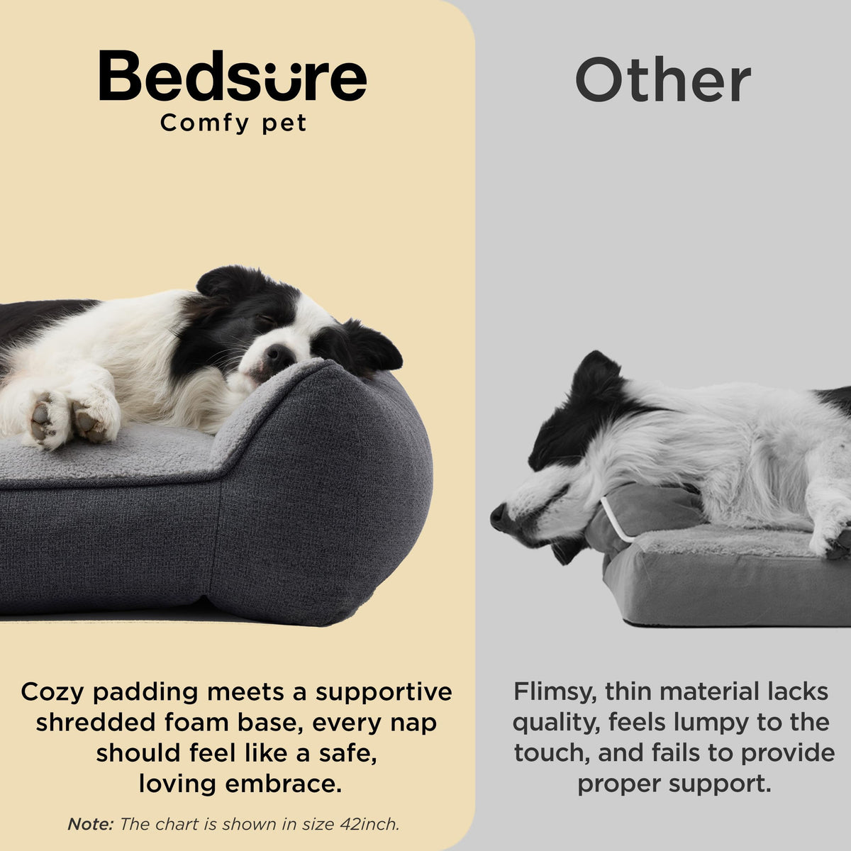 U by Bedsure Orthopedic Dog Bed for Extra Large Dogs - Extra Thick Foam XL Pet Couch Sofa with Bolster Sides, Waterproof Washable Sherpa Cover, Grey