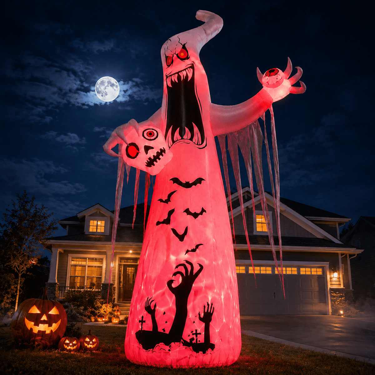 Faburo 12 ft Halloween Inflatable Ghost with Skull and Bleeding Eyeball, Outdoor Blow Up Yard Decoration for Party and Garden
