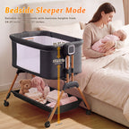 Babyeap 3-in-1 Baby Bassinet, Adjustable Bedside Sleeper with Gentle Rocking Motion, Storage Basket and Wheels for Infants, Gray