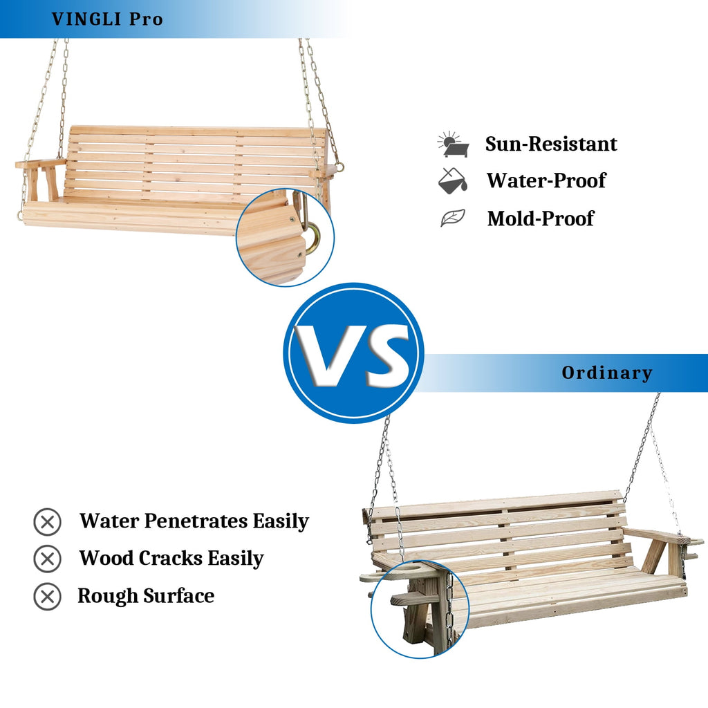 Ktaxon 5FT Patio Porch Swing, Heavy Duty 880lbs Capacity Wooden Bench with Hanging Chains
